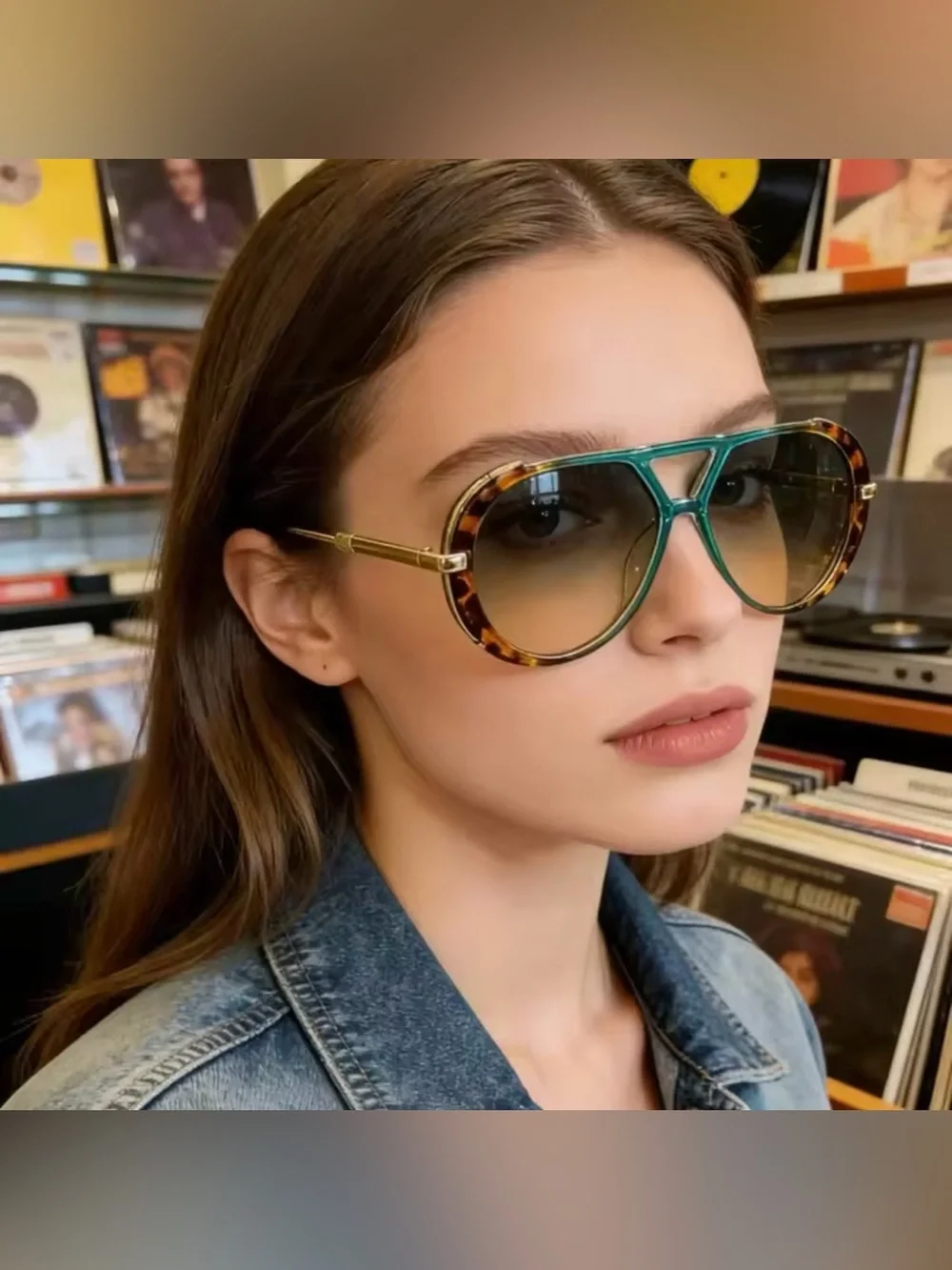 Green Front Aviator Sunglasses with Tortoiseshell Rims